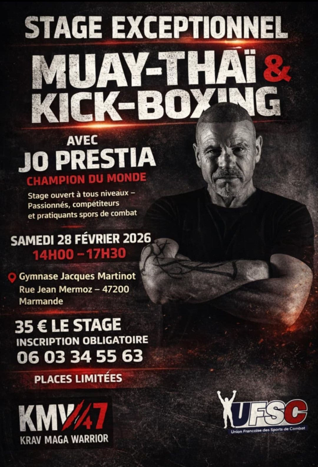 Affiche officielle - Stage Muay-Thaï & Kick-Boxing avec Jo Prestia - 28 février 2026