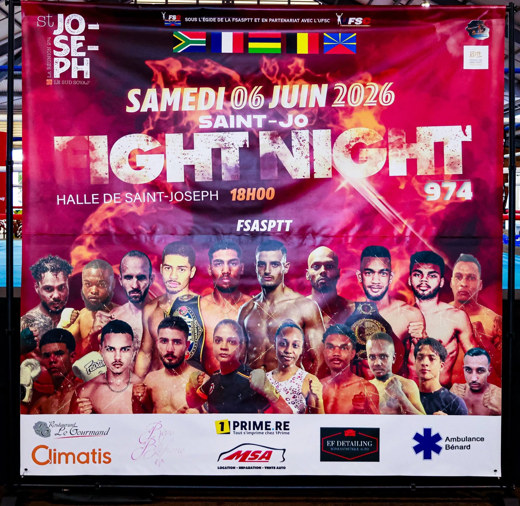 Affiche officielle du gala international St-Jo Fight Night 974 du 6 juin 2026