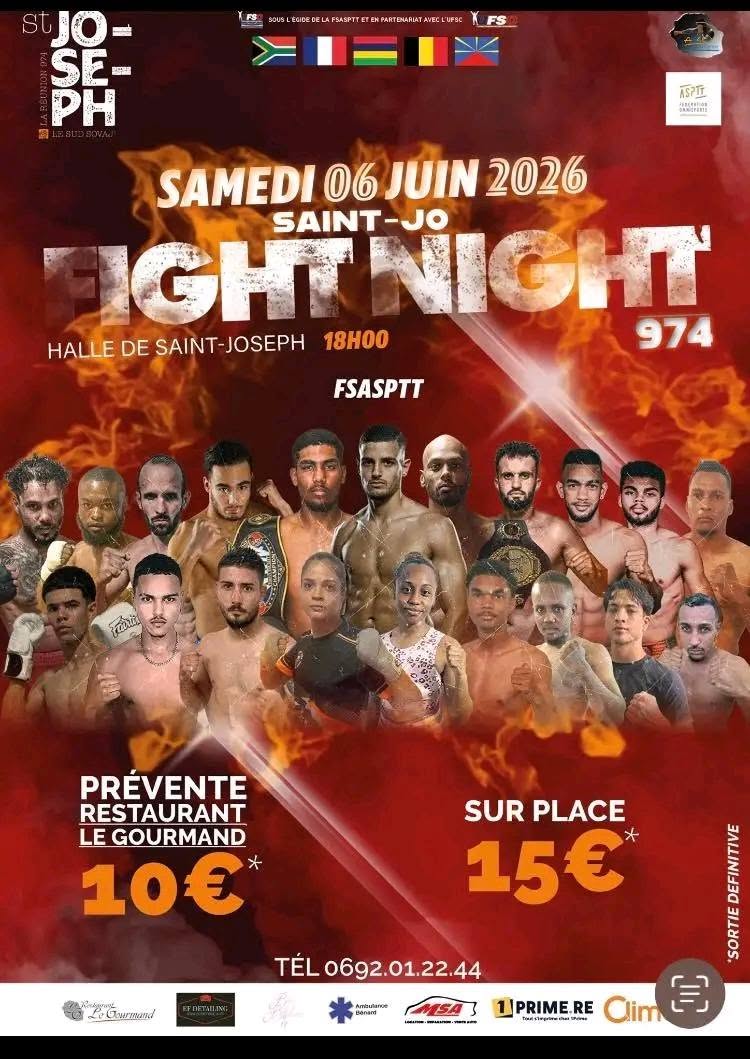 Visuel officiel du gala international St-Jo Fight Night 974 du 6 juin 2026